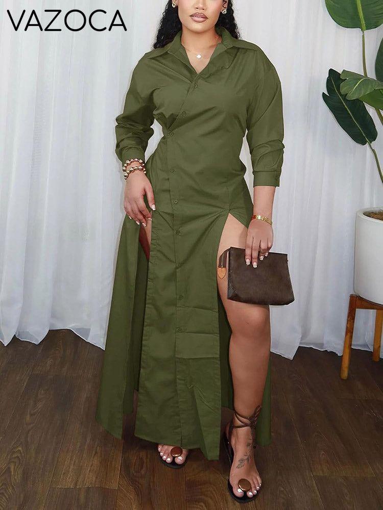 Split Button Shirt Dress