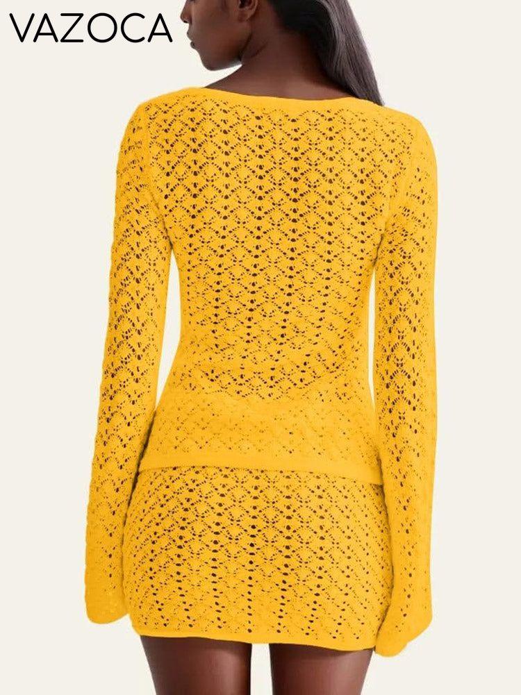 Crochet Knit Top Skirt Set