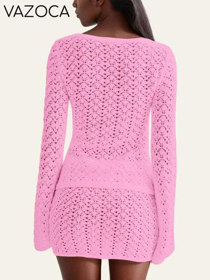 Crochet Knit Top Skirt Set