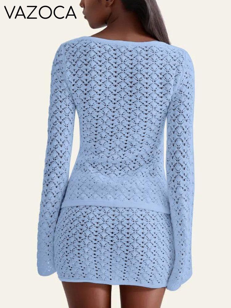 Crochet Knit Top Skirt Set