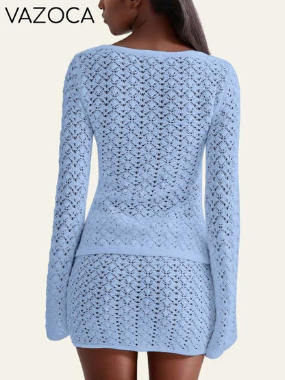 Crochet Knit Top Skirt Set