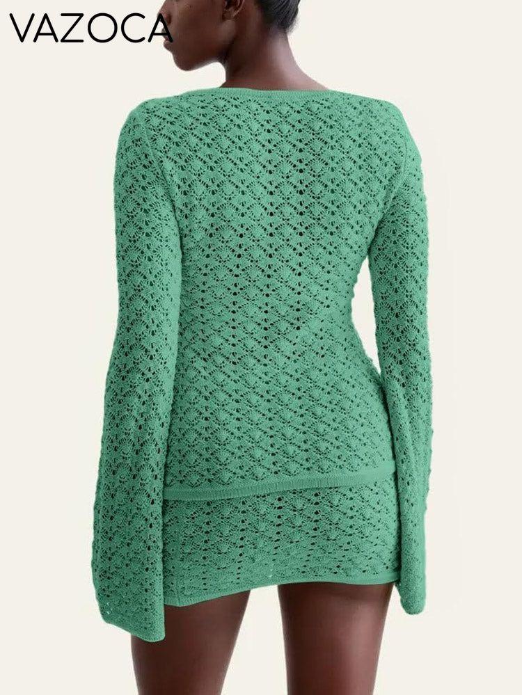 Crochet Knit Top Skirt Set