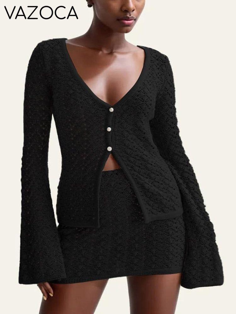 Crochet Knit Top Skirt Set