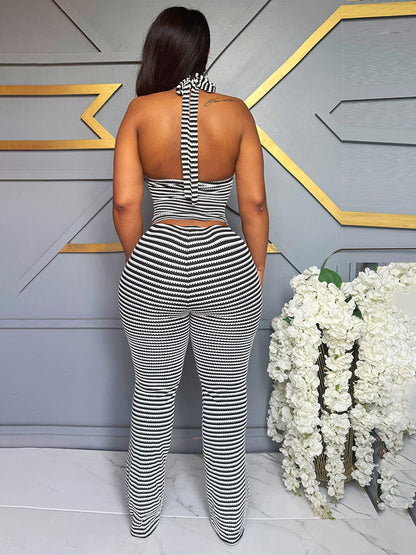 Fresh Striped Halter Top & Pants Set