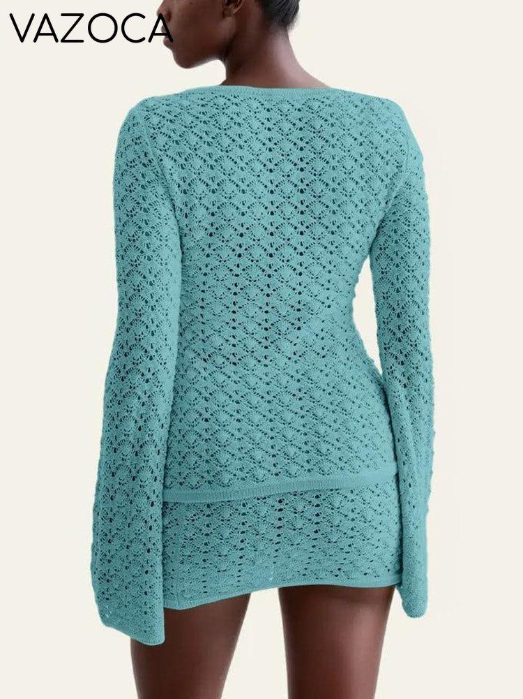 Crochet Knit Top Skirt Set