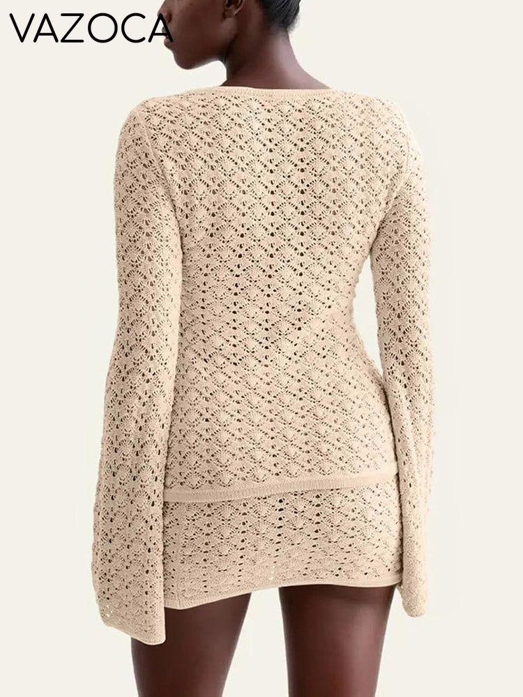 Crochet Knit Top Skirt Set