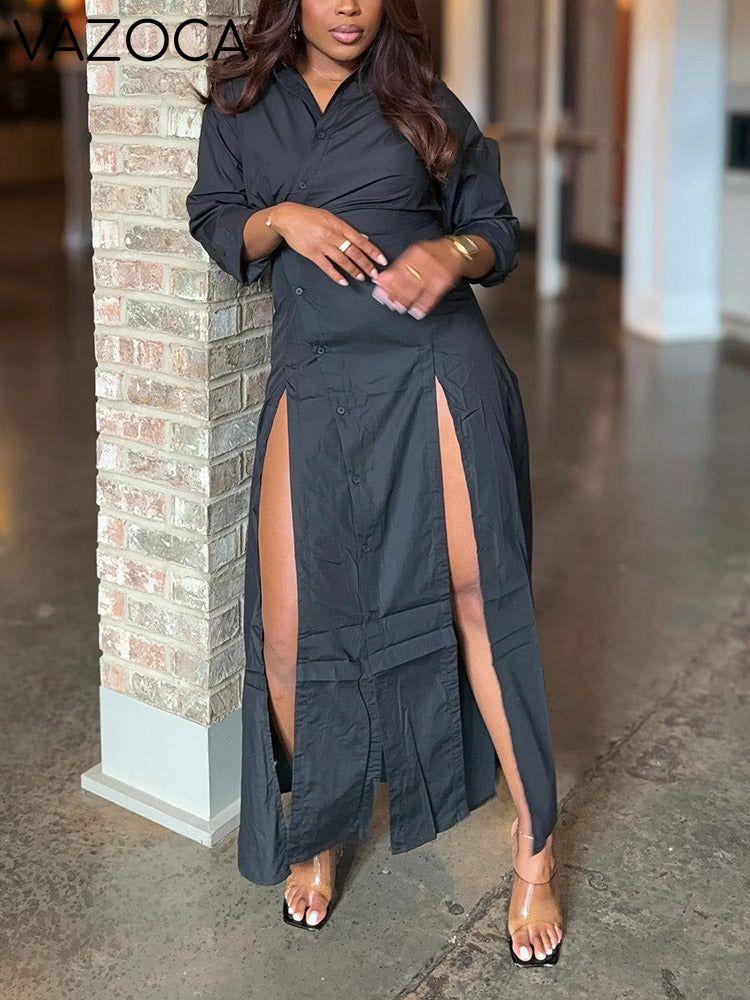 Split Button Shirt Dress
