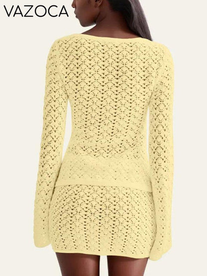 Crochet Knit Top Skirt Set