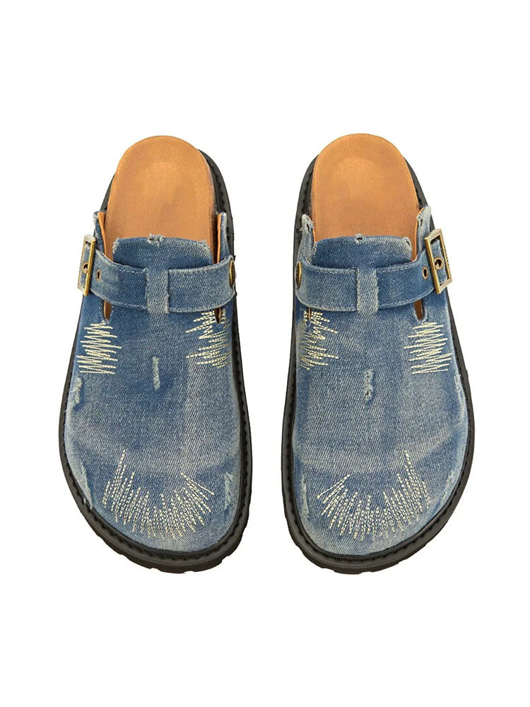 Buckle Denim Clogs