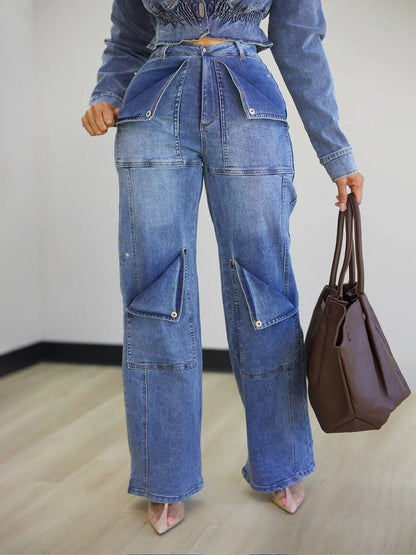 Denim Crop Jacket & Snap Cargo Jeans Set