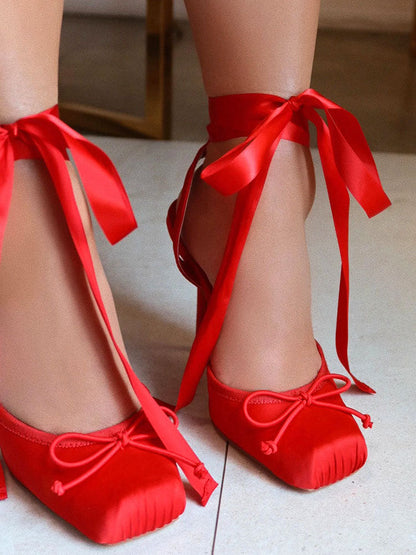 Ballet Satin Ankle Tie Pumps