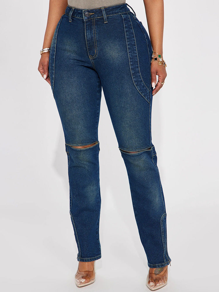 Denim Cropped Jacket & Cutout Jeans Set