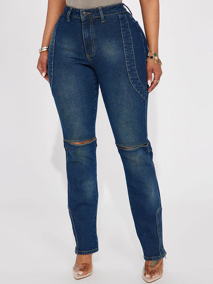 Denim Cropped Jacket & Cutout Jeans Set