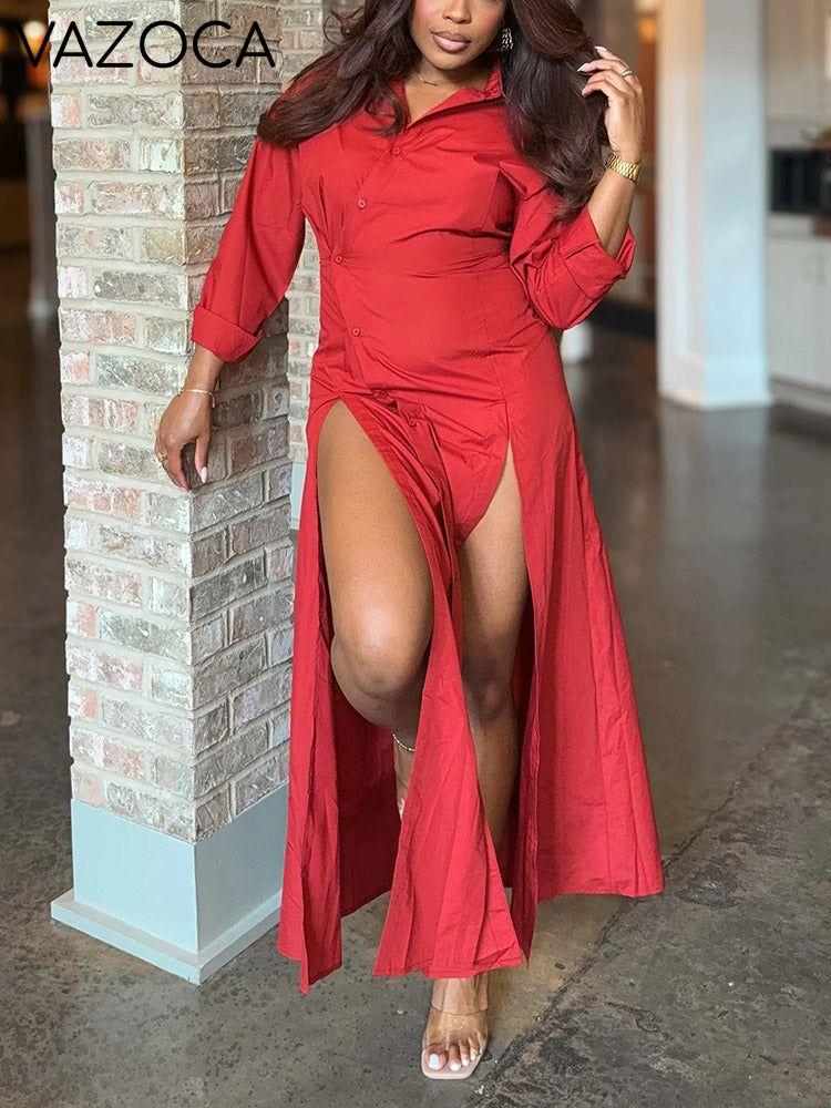 Split Button Shirt Dress
