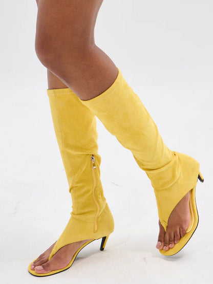 Leather Open Toe Thong Boots