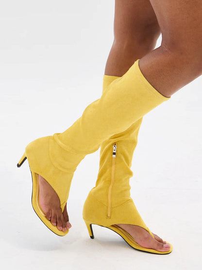 Leather Open Toe Thong Boots