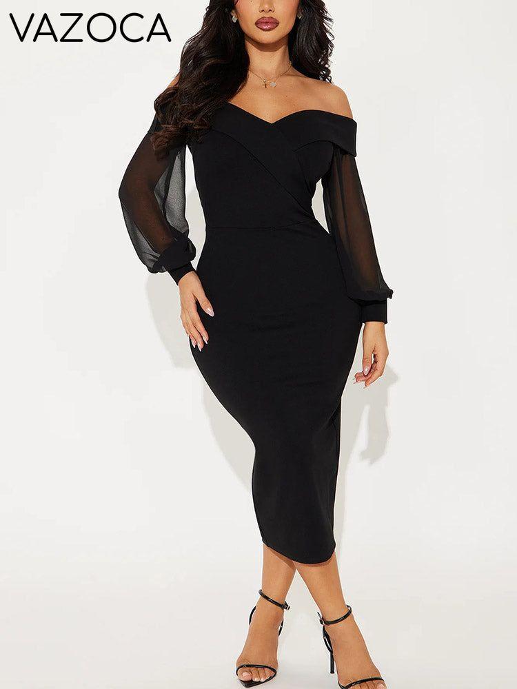 Off Shoulder Mesh Sleeve Midi Dress