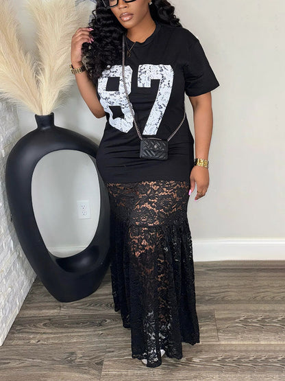 Graphic Lace T-Shirt Dress