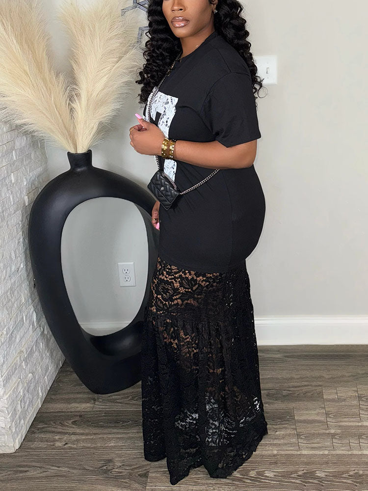 Graphic Lace T-Shirt Dress