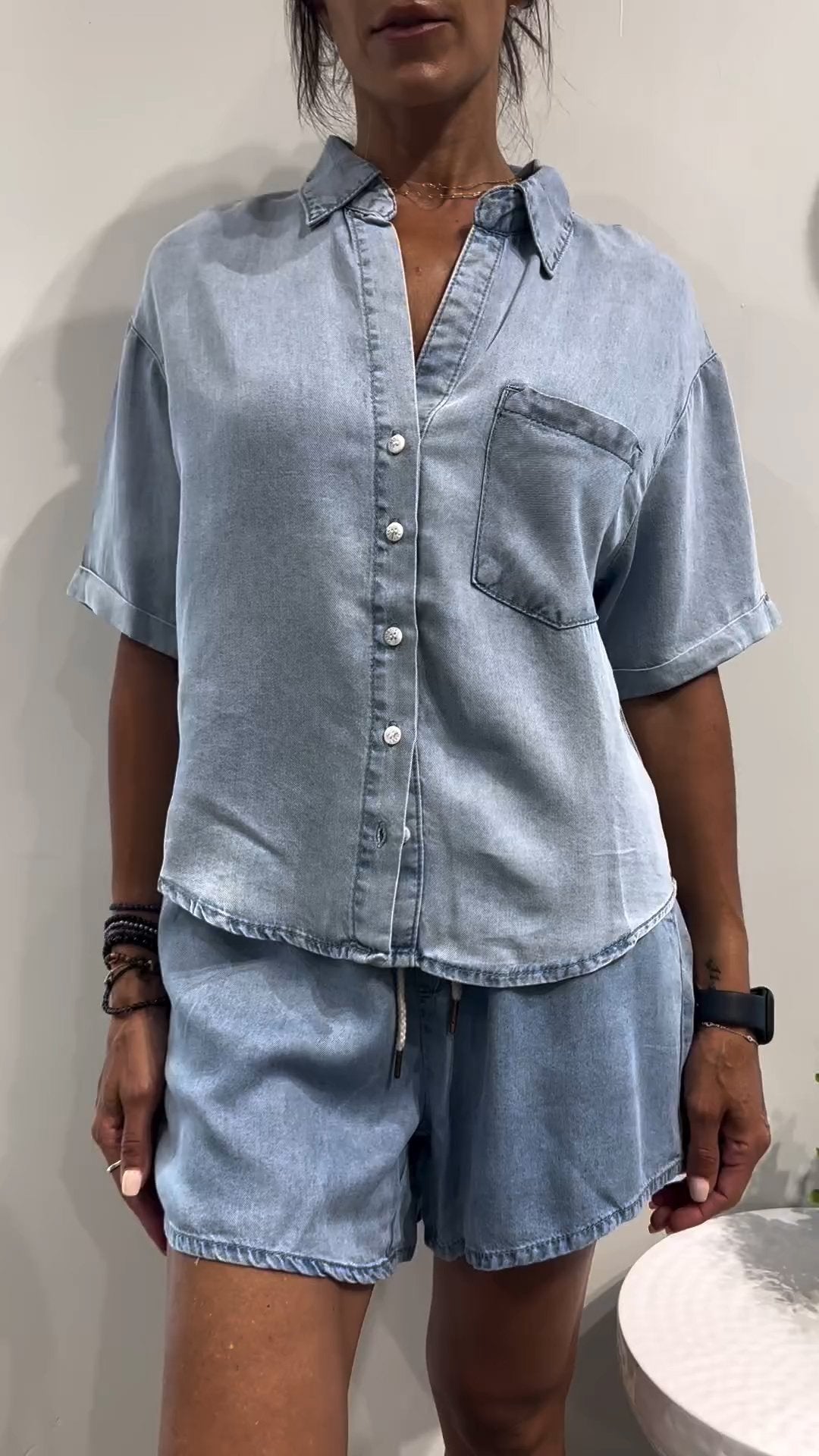 Women's Lapel Short-sleeved Denim Casual Suit