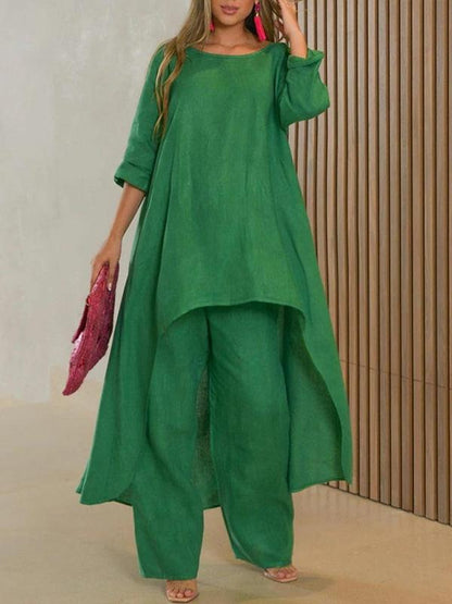 Fashionable women's solid color two-piece set Green