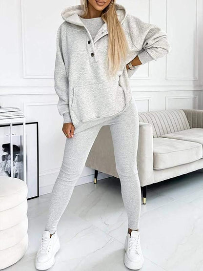 (S-5XL) Plus Size Casual and Comfortable Sweatshirt Two-piece Suit Light Grey