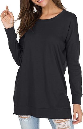 Round Neck Casual Solid Color Top long-sleeves black