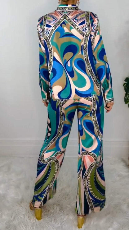 Women Printed Shirt Pants Suit