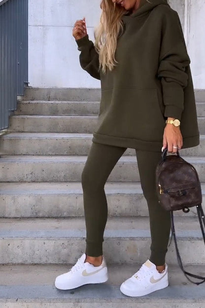 Hooded Sweatshirt and Leggings Sports Suit dark green