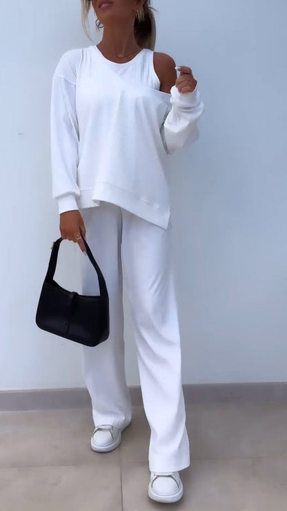 Casual V-neck Long-sleeved Three-piece Suit white