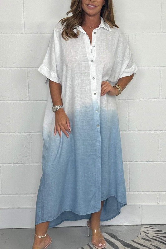 Women's Dip Dye Linen Mix Shirt Midi Dress