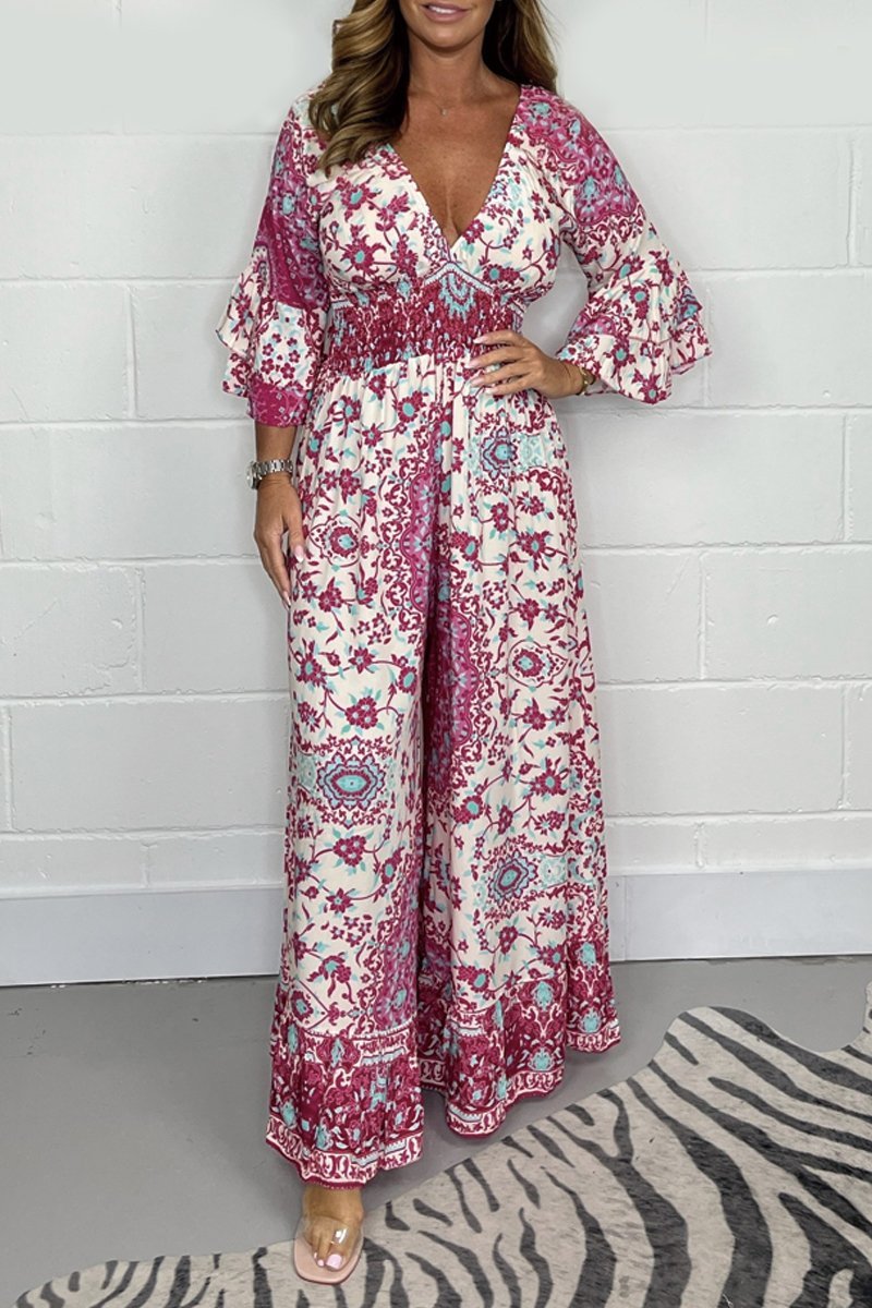 V-neck printed jumpsuit Pink