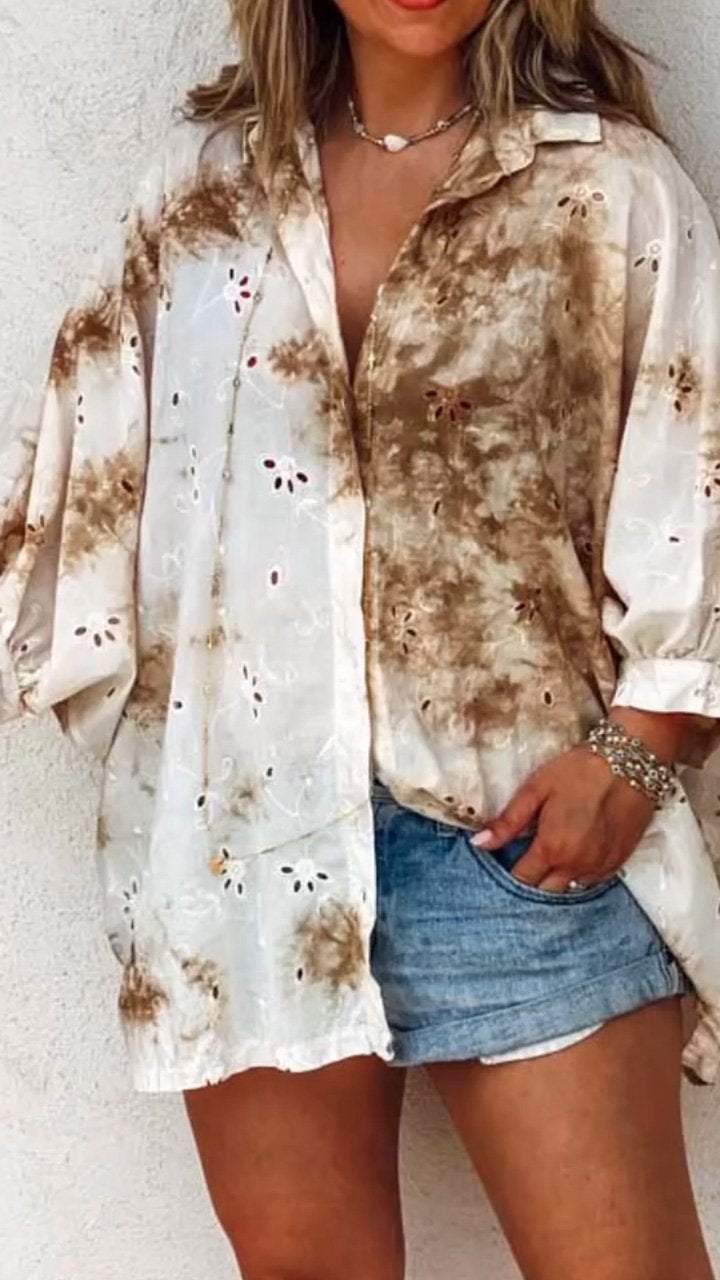 Cotton Embroidered Tie-dye Shirt