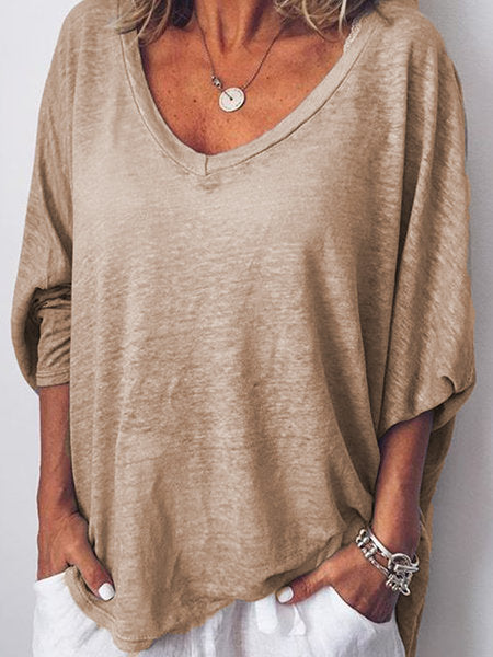 Heart Neck Dolman Sleeve T-Shirt Khaki