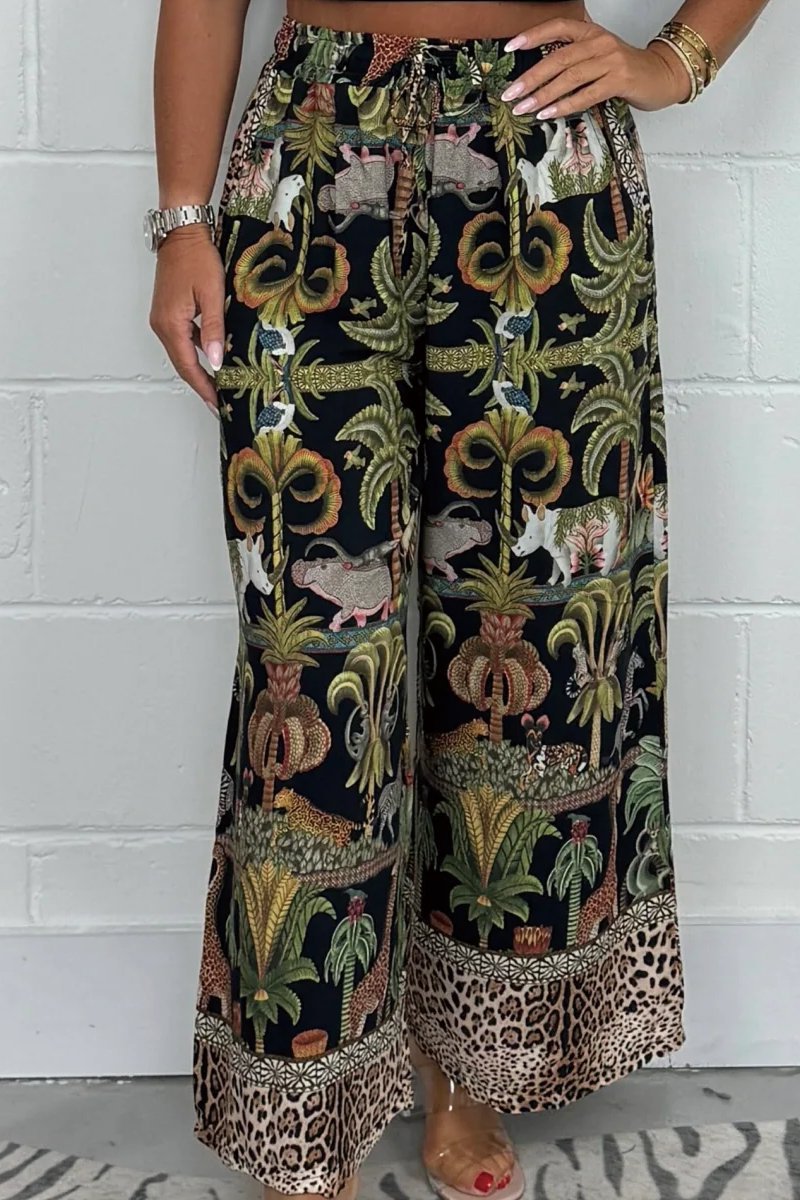 Jungle Animal Print Tie Waist Trousers