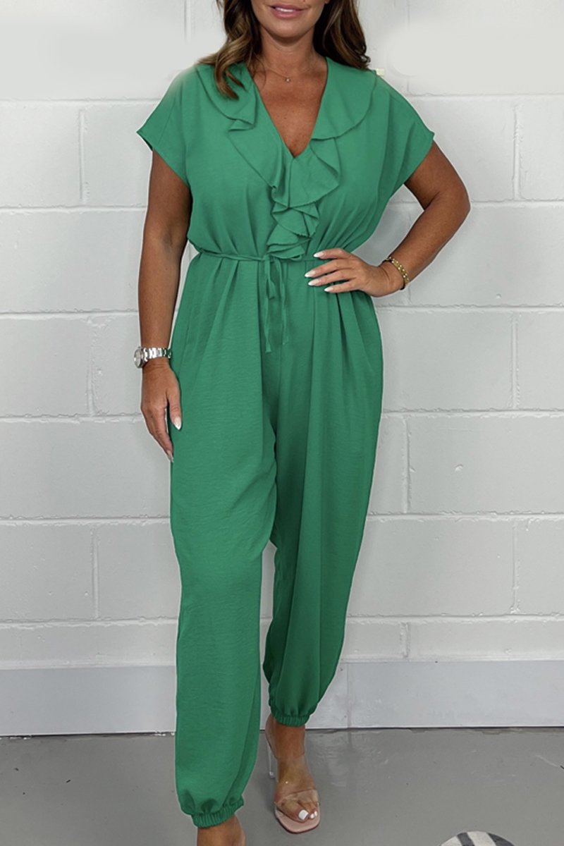 Casual V-neck jumpsuit Green