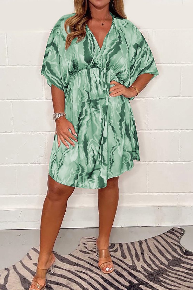 Satin print dress Green