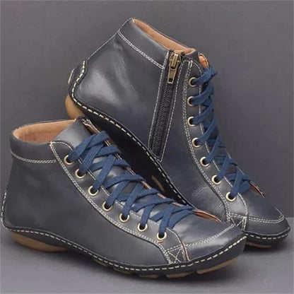 Round toe casual women's leather boots side zip martin boots Grey