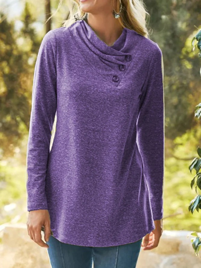 Solid pile collar long sleeve T-shirt purple