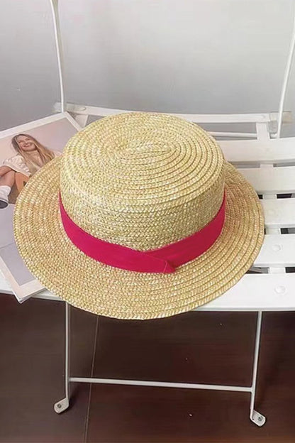 Flat top woven straw hat Rose One size