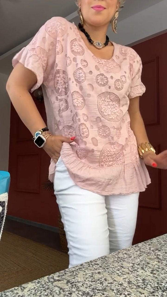 Hollow Pattern Shirt pink