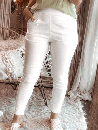 Fashion plain women's shirt tops casual pants White-Pants