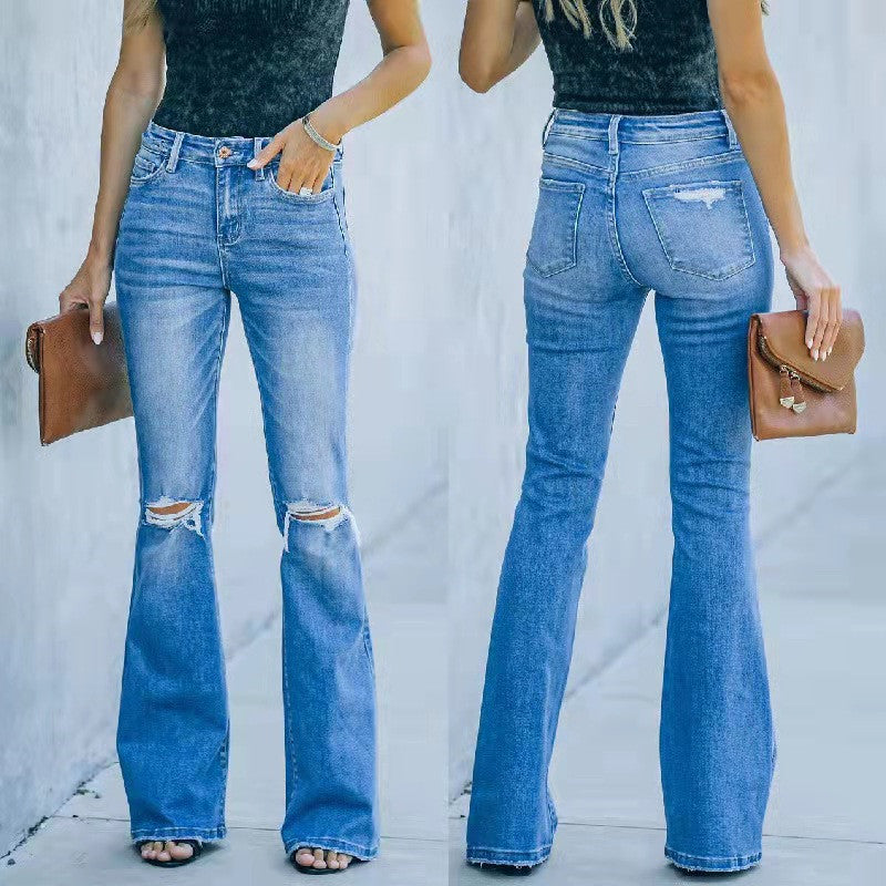 slim fit ripped flared jeans