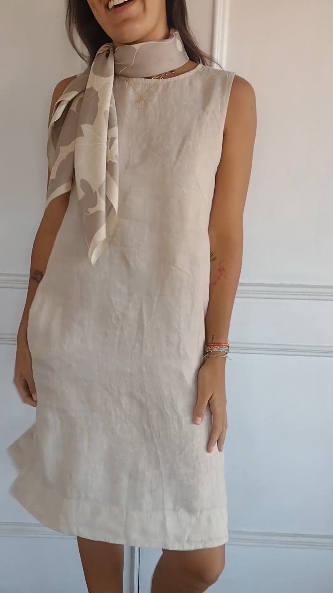 Cotton and linen solid color dress