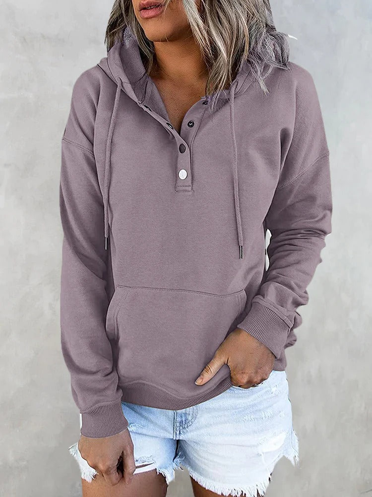 Hotouch Solid Button Front Hoodie with Pocket Purple