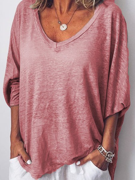 Heart Neck Dolman Sleeve T-Shirt Pink