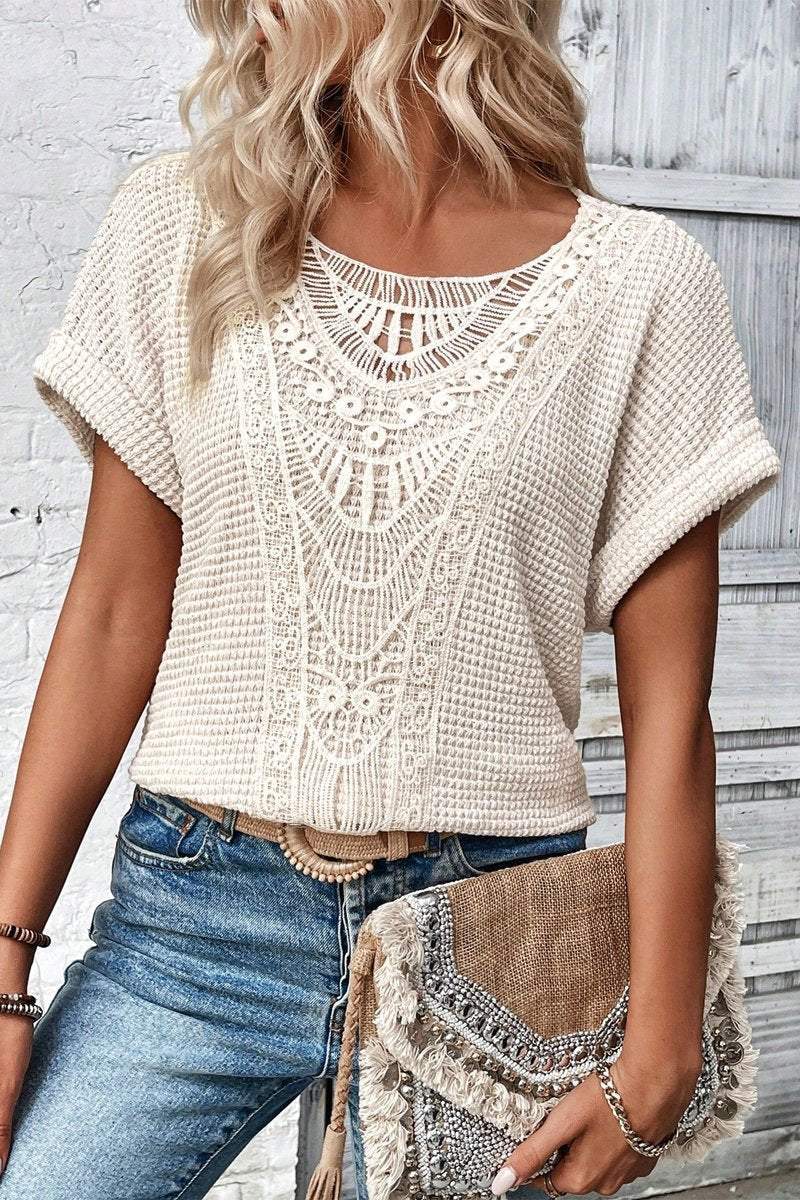 Waffle knit top Beige