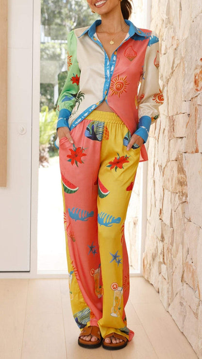 Women's Lapel Long Sleeved Printed Casual Suit