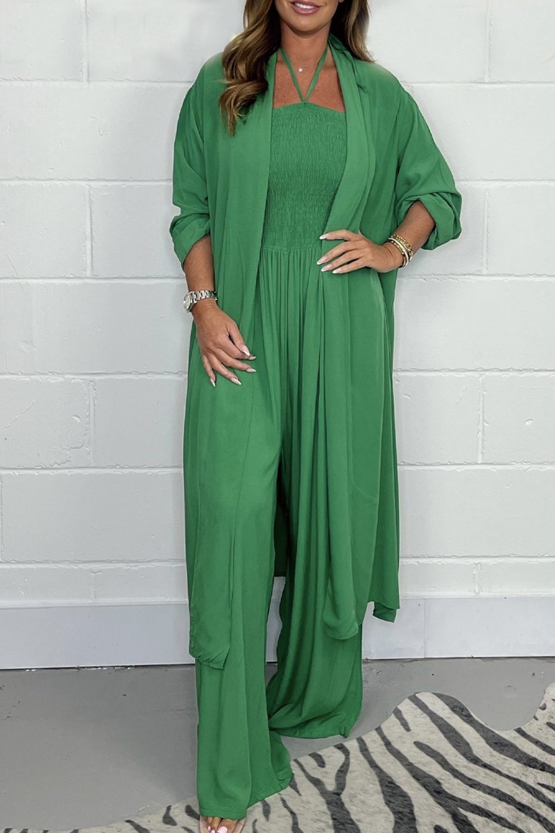 Halterneck lace-up jumpsuit suit Green