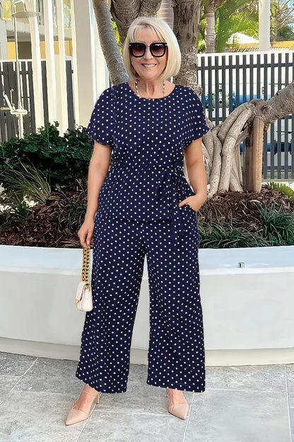 Polka dot short suit Navy blue